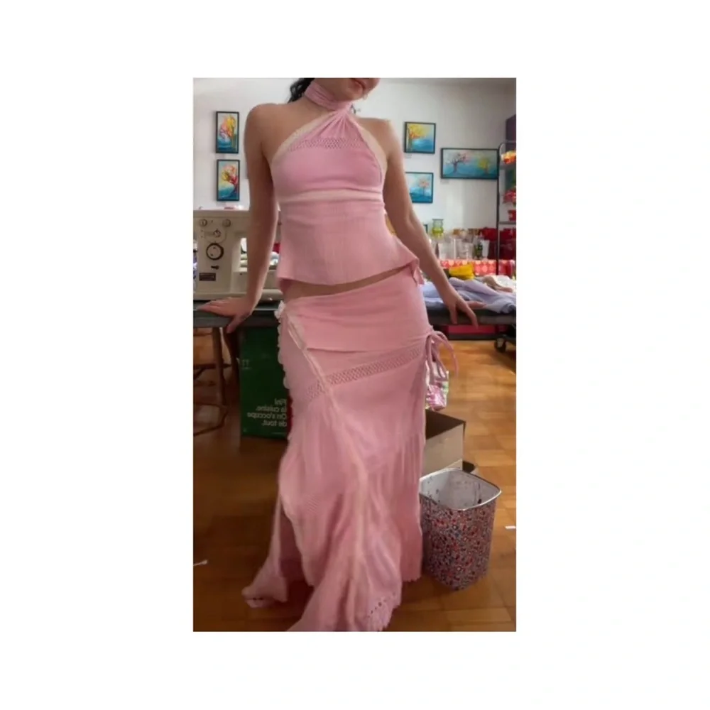 Pink Ruched Top and Skirt Set - Picture 3 of 3